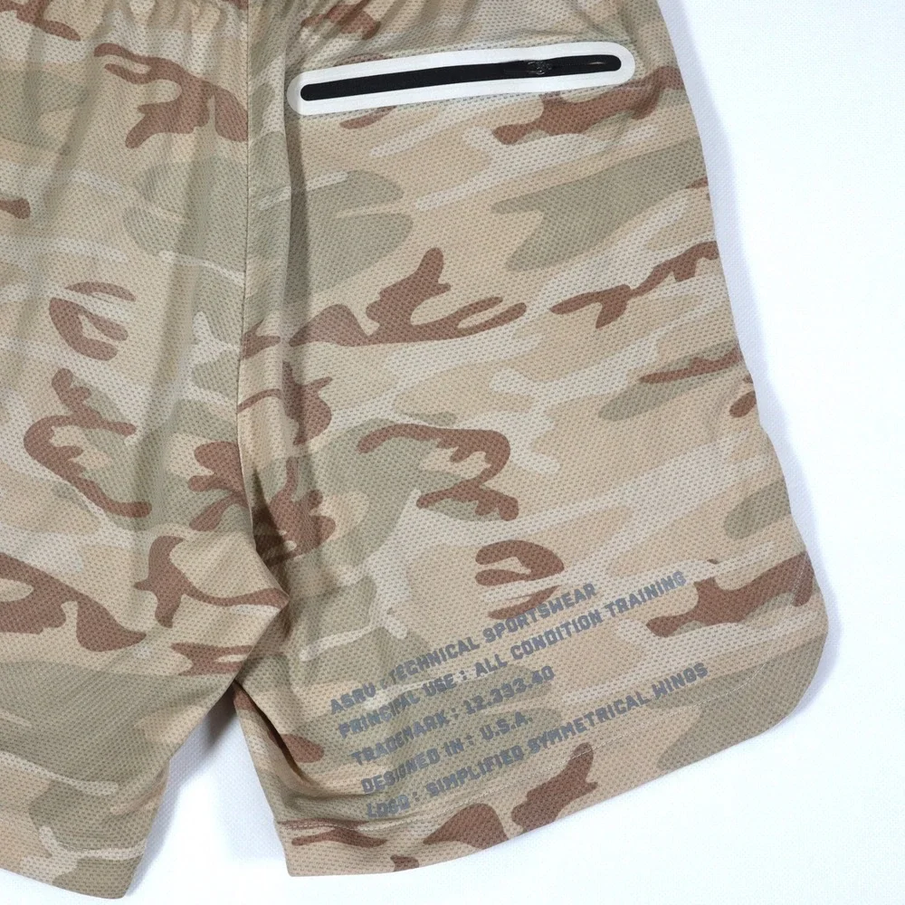 ASRV Training Shorts Mens Medium Tan Camo Mesh Unlined Athletic Gym DSG-0155